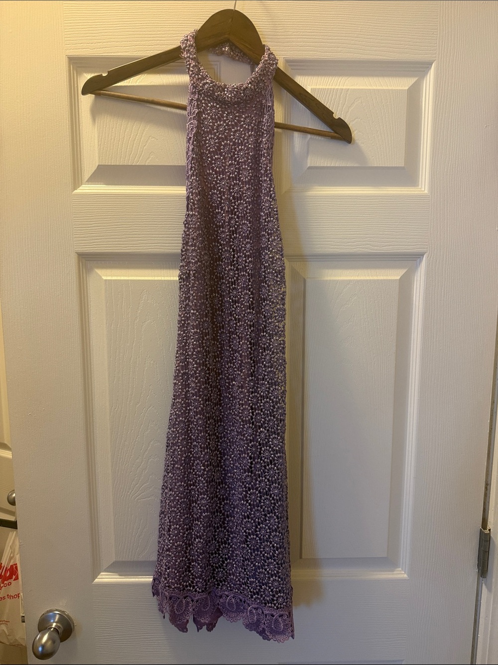 Women’s Vintage halter Lilac and silver Crochet Dress size XS small